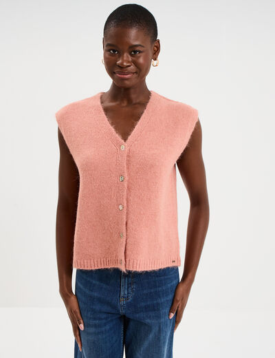 Gilet sans manches col en V rose fushia femme