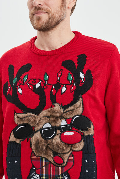 Pull de Noël détails fausse fourrure rouge homme