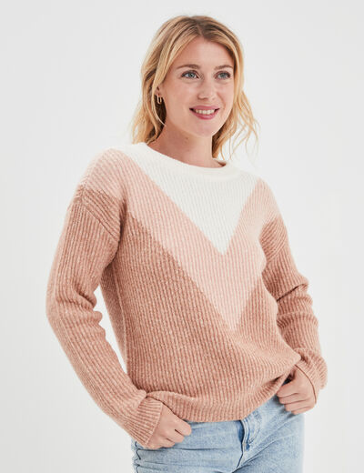 Pull manches longues col rond rose clair femme