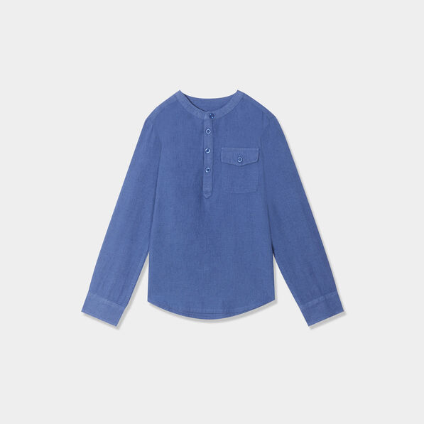 Chemise manches longues lin mélangé bleu marine garçon