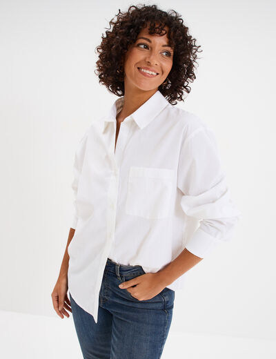Chemise oversize 1 poche coton blanc femme