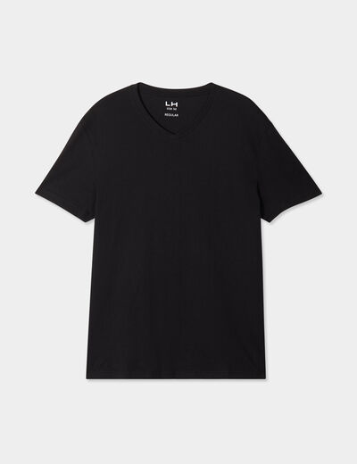 T-shirt manches courtes coton col V noir homme