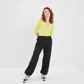 pantalon droit taille et bas elastiques noir femme Pantalon droit taille et bas élastiqués noir femme
