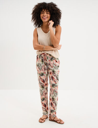 Pantalon fluide ceinture &eacute;lastiqu&eacute;e vert kaki femme