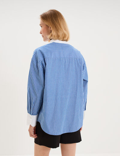 Chemise droite manches longues coton bleu femme