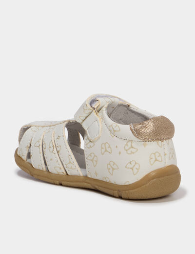 Sandales en cuir fermeture &agrave; scratchs blanc b&eacute;b&eacute; fille