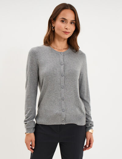 Gilet col rond manches longues gris femme