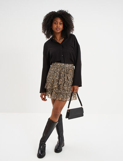 Chemise manches retroussables noir femme