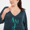 Pull manches 3/4 chauve-souris col V bleu canard femme grande taille