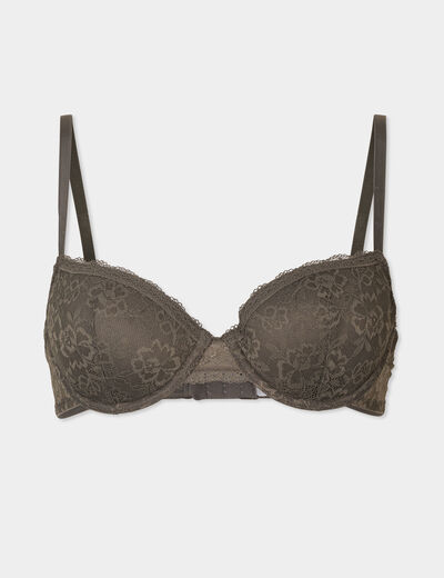 Soutien-gorge corbeille paddé dentelle vert kaki femme