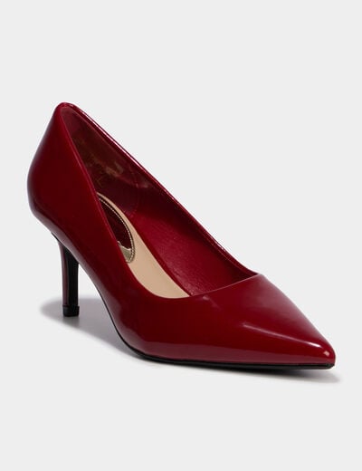 Escarpins vernis &agrave; talons aiguilles rouge fonc&eacute; femme