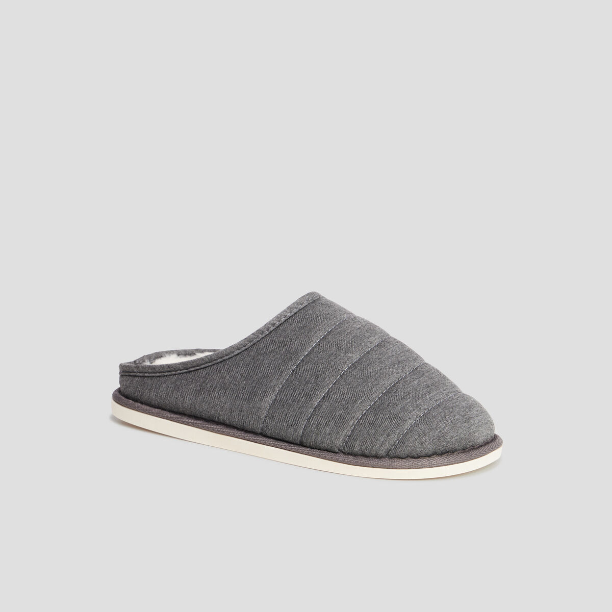 Chaussons mules matelassés fourrés gris homme