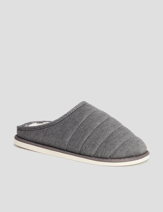 Chaussons mules matelassés fourrés gris homme