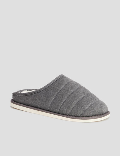 Chaussons mules matelassés fourrés gris homme