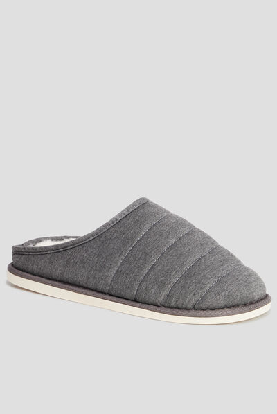 Chaussons mules matelassés fourrés gris homme