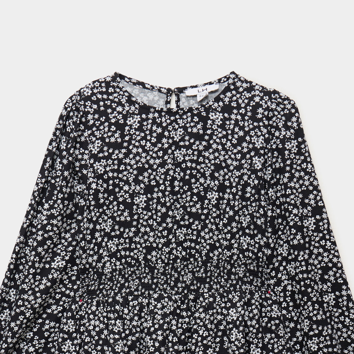 Robe courte patineuse &agrave; volants smock&eacute;e noir fille