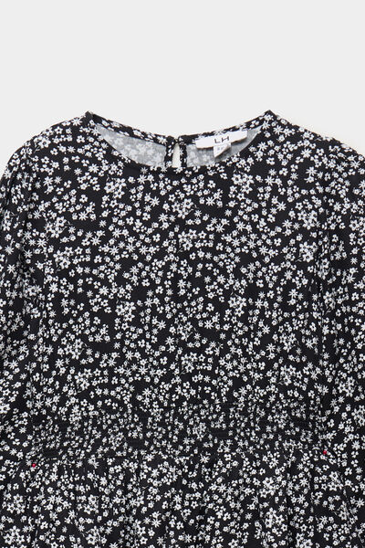 Robe courte patineuse &agrave; volants smock&eacute;e noir fille