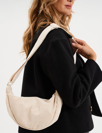 Sac banane effet velours c&ocirc;tel&eacute; ivoire femme