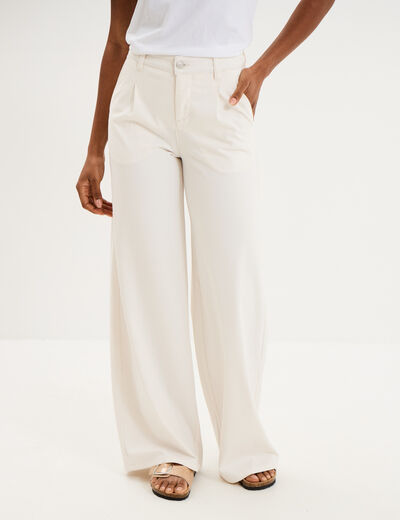 Jeans wide leg &agrave; pinces ecru femme