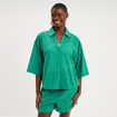 Chemise broderie anglaise coton vert canard femme