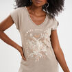 T-shirt coton col en V manches courtes vert kaki femme
