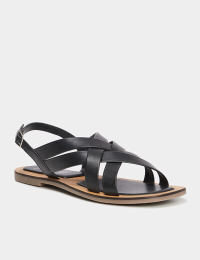 Sandales brides croisées en cuir noir femme