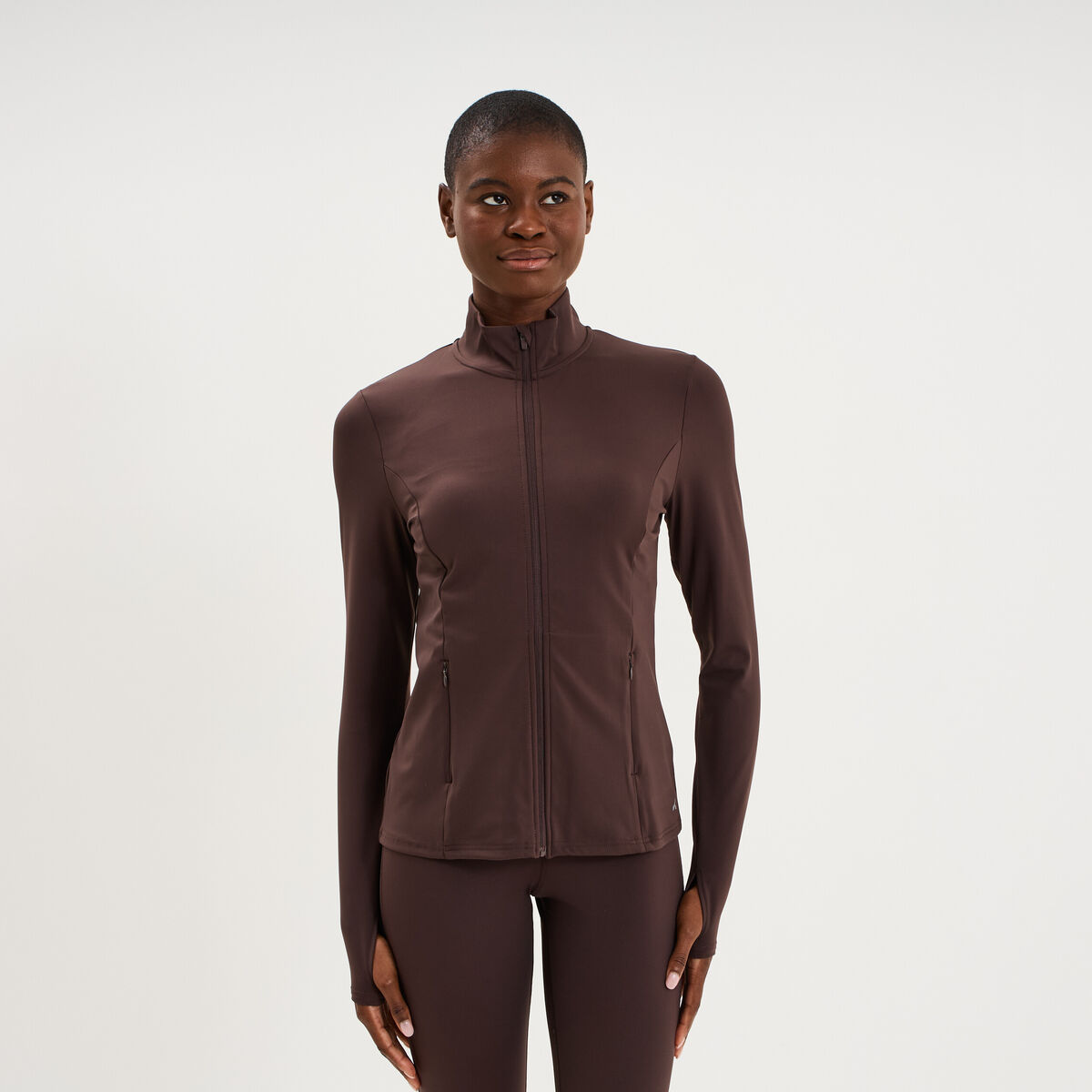 Veste de sport ajust&eacute;e avec fermeture marron fonc&eacute; femme
