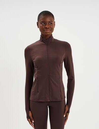 Veste de sport ajust&eacute;e avec fermeture marron fonc&eacute; femme