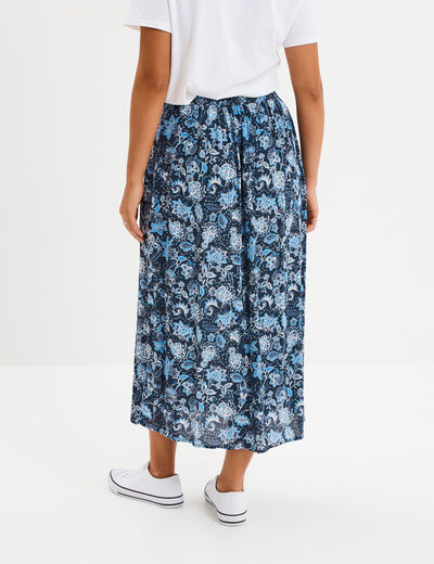 Jupe midi fendue fluide bleu marine femme
