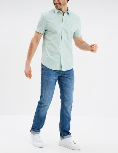 Chemise droite manches courtes coton vert pastel homme