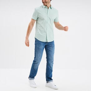 chemise droite manches courtes coton vert pastel homme Chemise droite manches courtes coton vert pastel homme