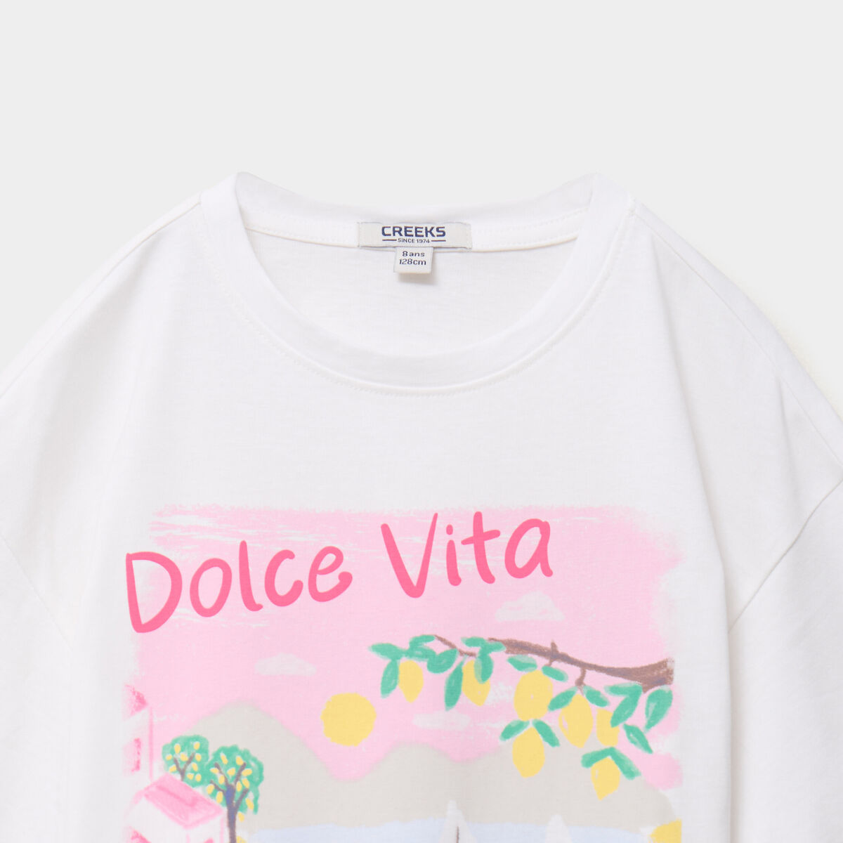T-shirt oversize manches courtes coton ivoire fille