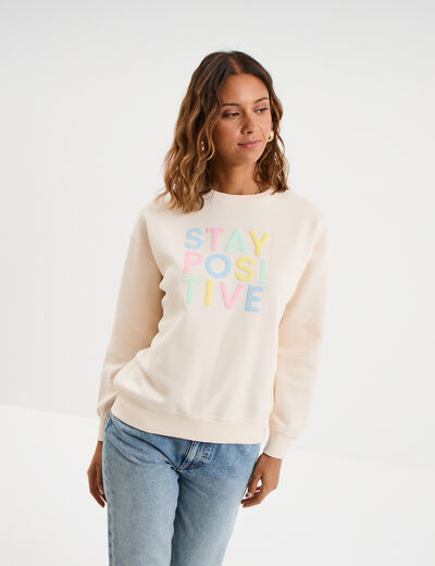 Sweat col rond manches longues beige femme