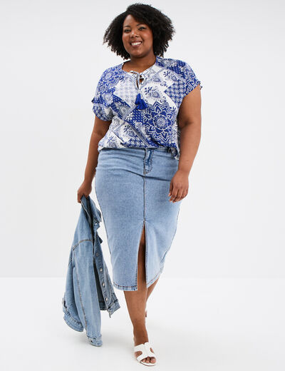 Jupe fendue en jean trapèze denim triple stone femme grande taille