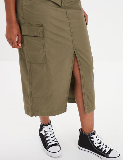 Jupe midi cargo coton Liberto vert kaki femme