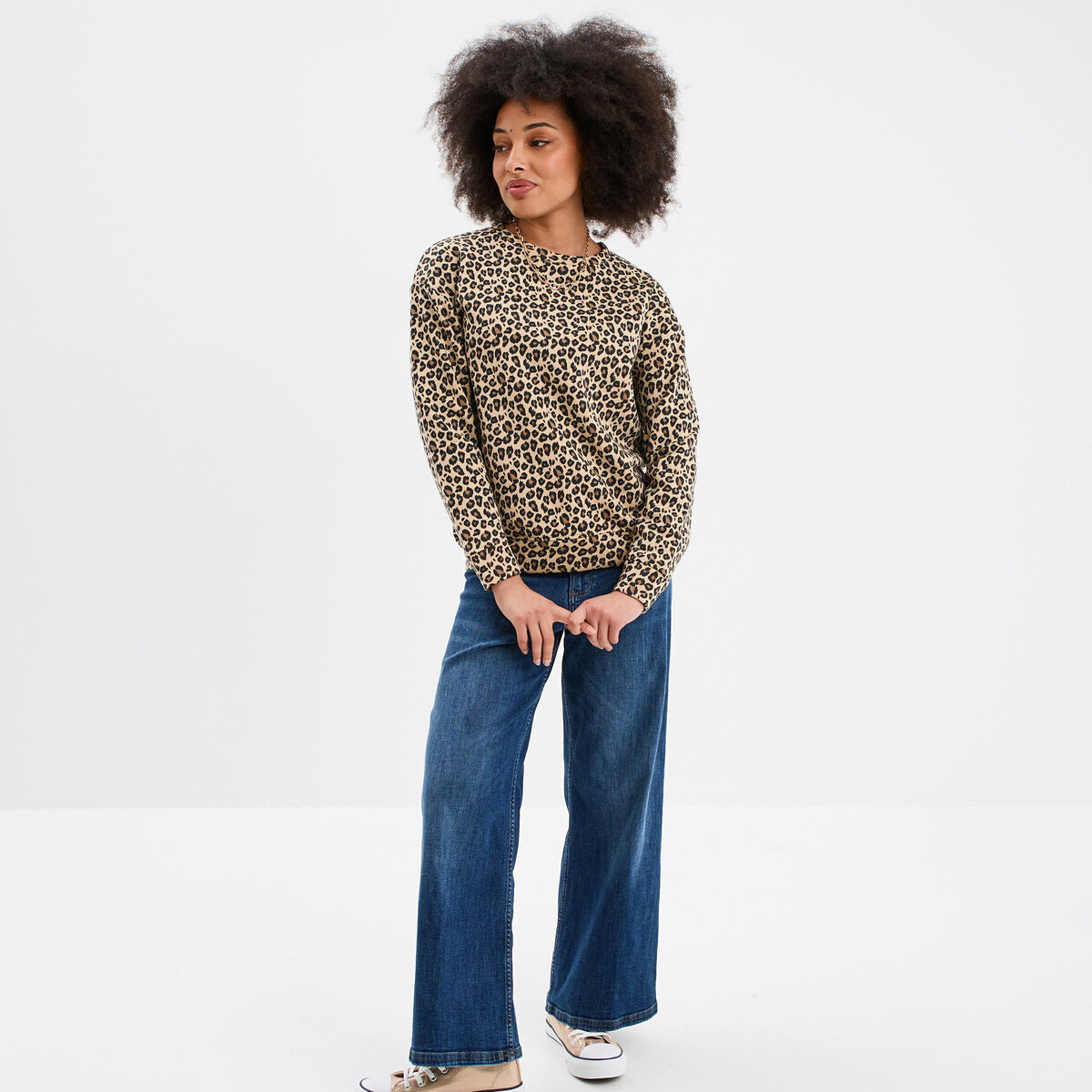 Sweat col rond manches longues sable femme