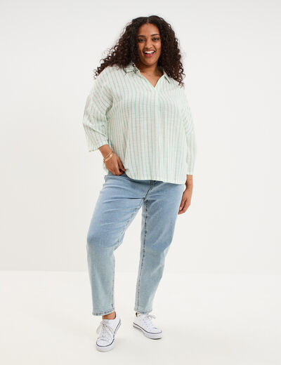 Blouse oversize manches 3/4 coton blanc femme grande taille