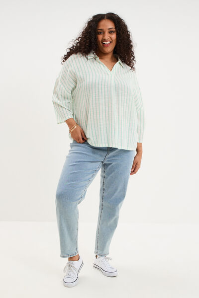 Blouse oversize manches 3/4 coton blanc femme grande taille