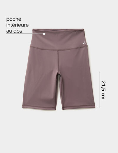 Short cycliste de sport taille haute mauve femme