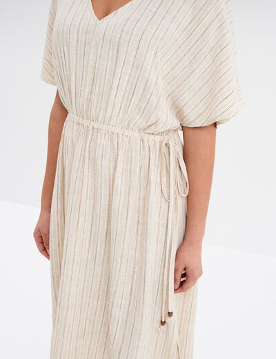 Robe midi cordons taille évasée beige femme