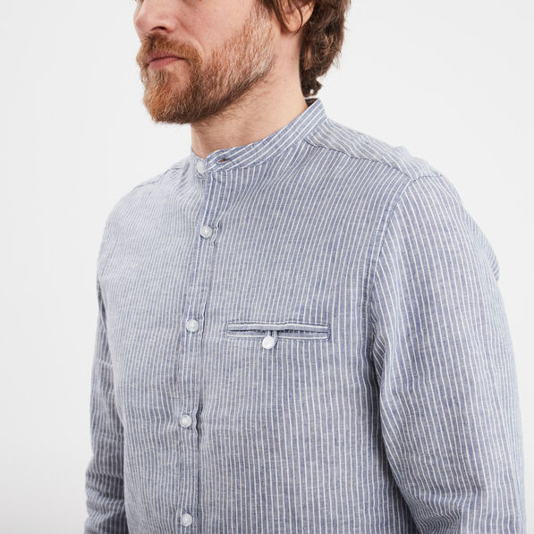 Chemise col mao manches longues bleu homme