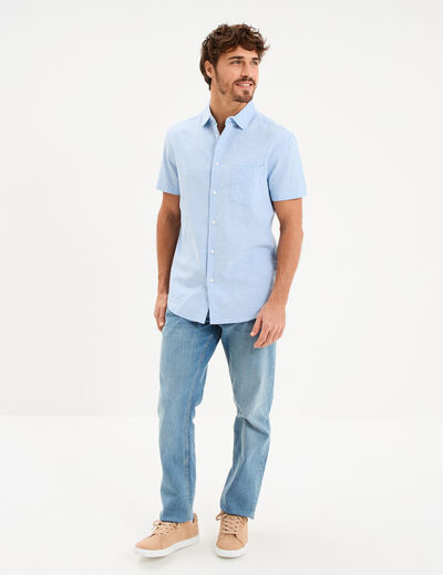 Chemise manches courtes lin m&eacute;lang&eacute; bleu ciel homme