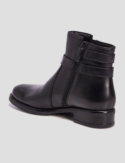 Bottines avec boucles en cuir noir femme