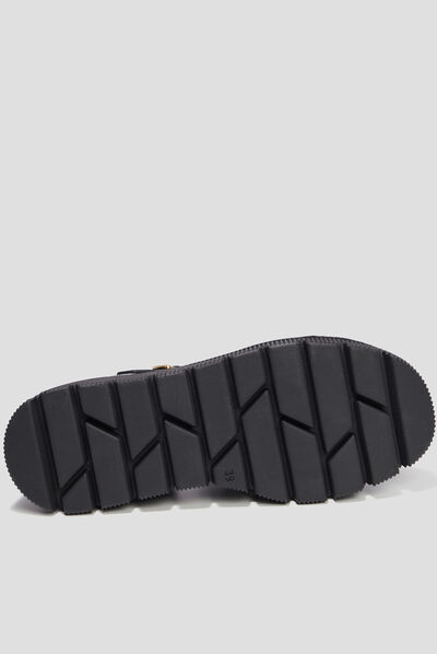 Sandales compensées multibrides en cuir noir femme