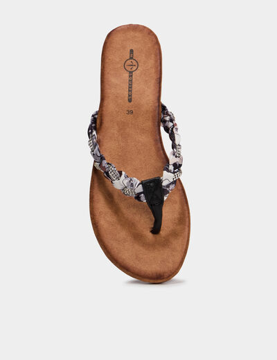 Mules plates d&eacute;tails foulard noir femme