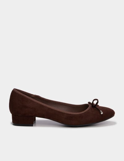 Ballerines su&eacute;dine &agrave; talons carr&eacute;s marron fonc&eacute; femme