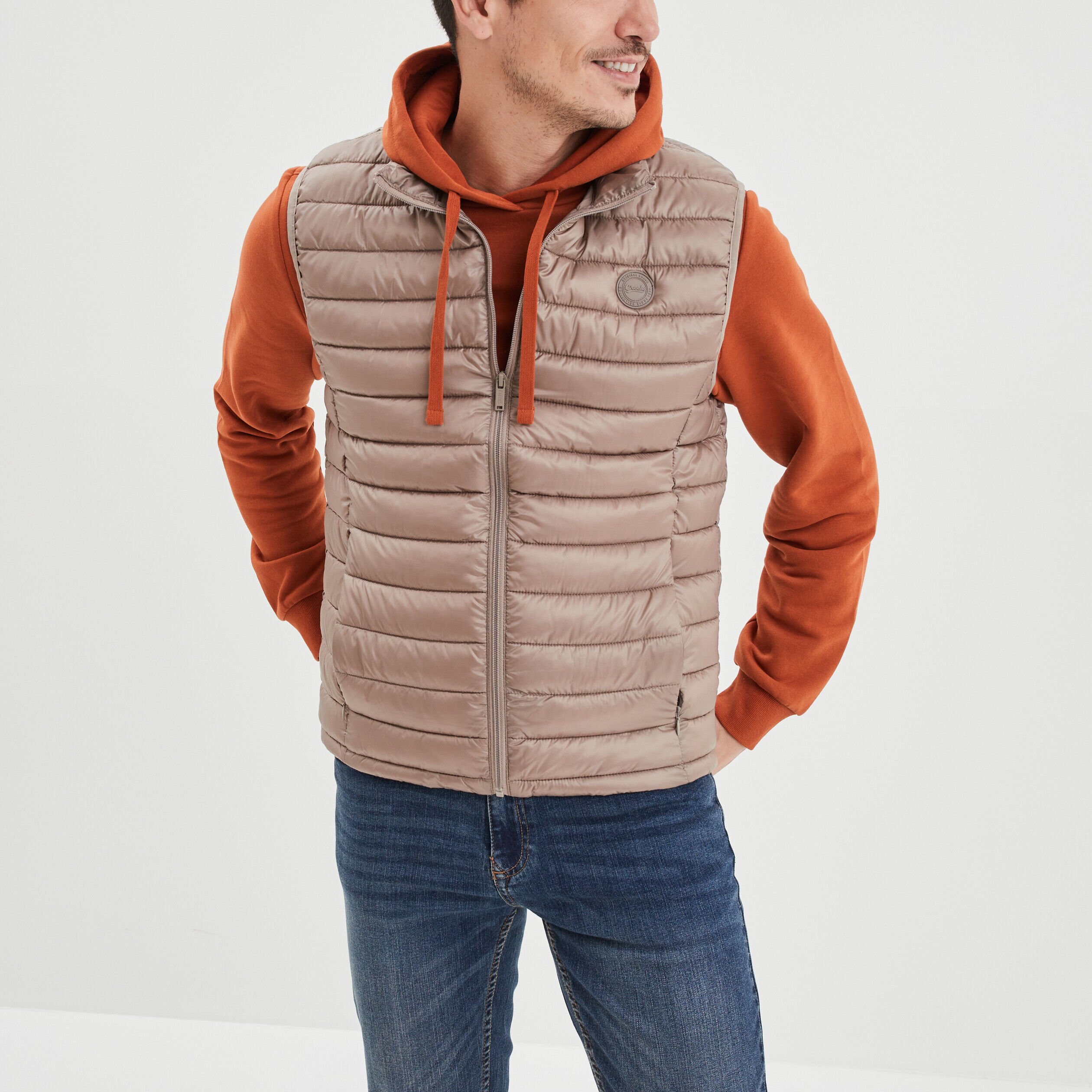 Doudoune légère zippée sans manches taupe homme CREEKS