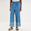 Pantalon avec broderie taille haute denim double stone femme