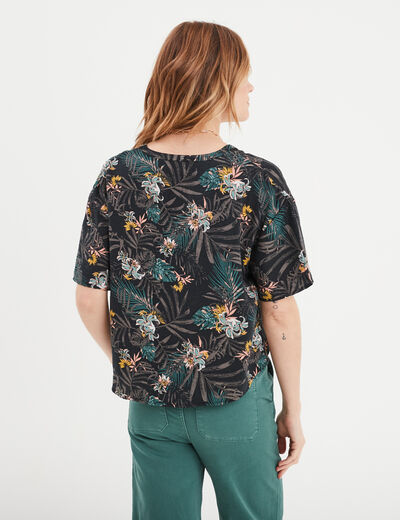 Blouse manches courtes détail noeud noir femme