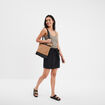 Short paperbag ceintur&eacute; lin m&eacute;lang&eacute; noir femme
